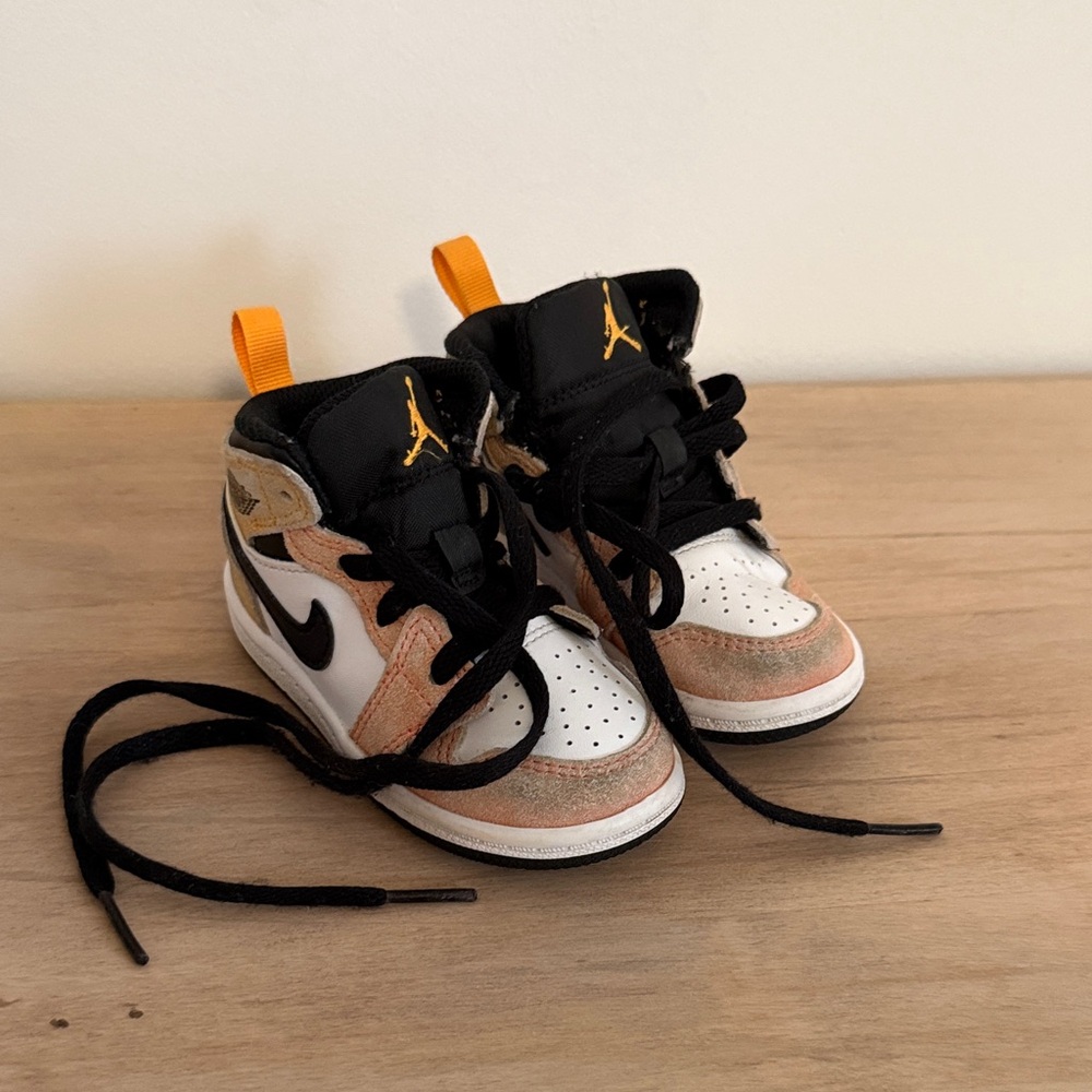 Nike Air Jordan Kids High-Top Sneakers - Black, White, and Orange peach